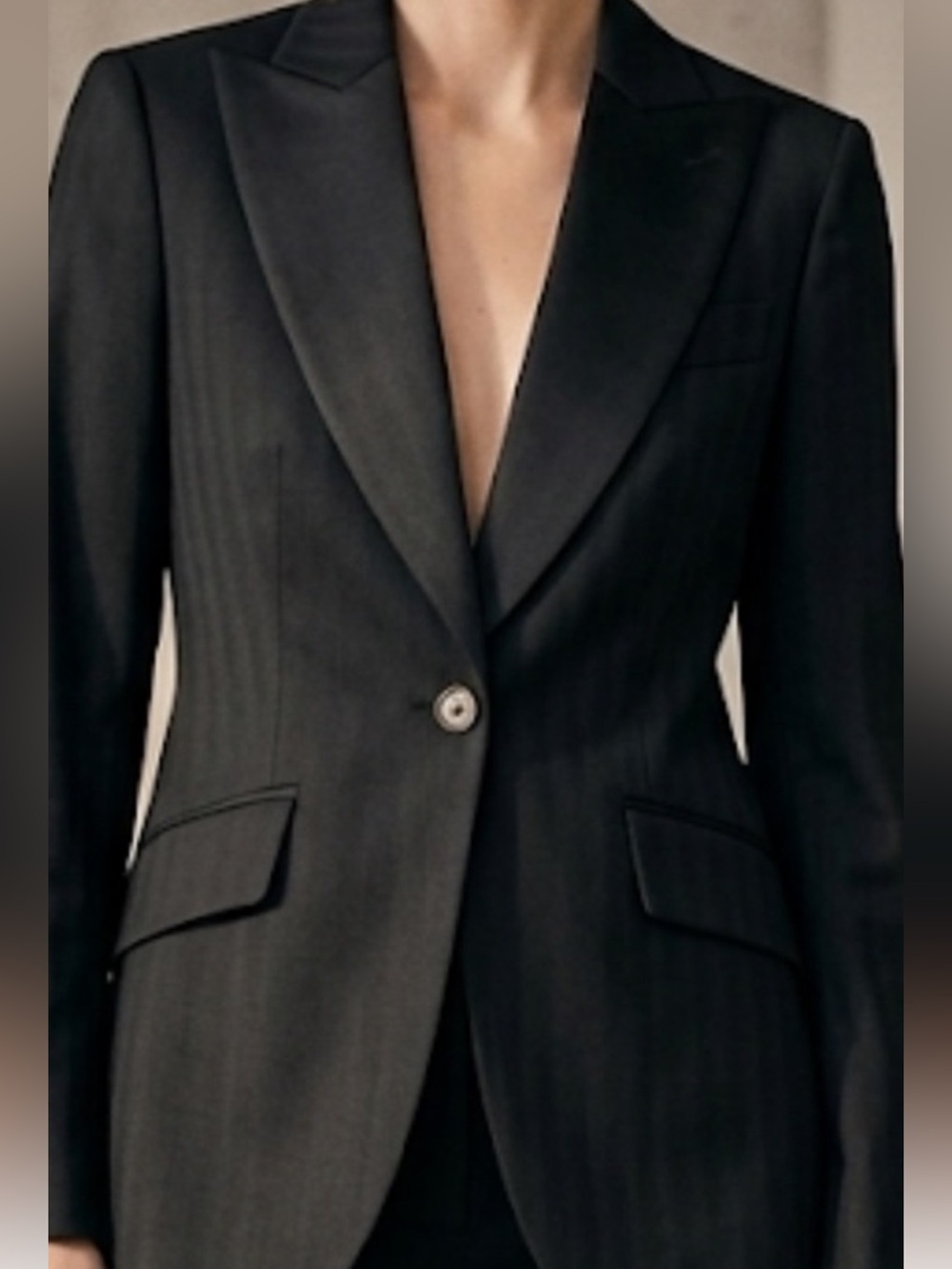 Massimo Dutti Woman Black Single-Button Women's Wool Blend Tuxedo Blazer NWOT